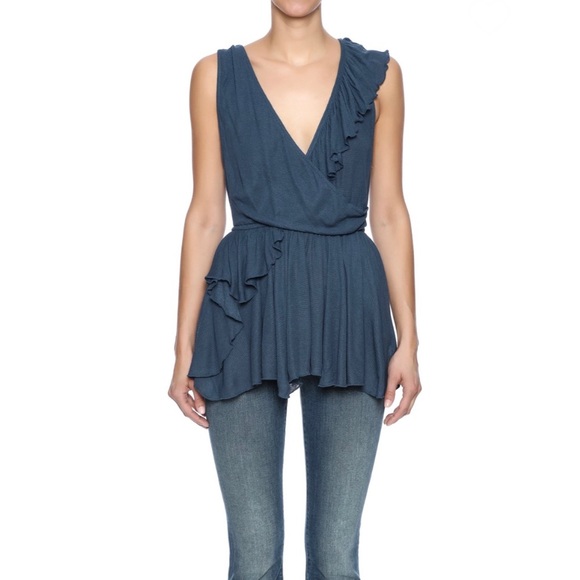 Free People Float Away Deep V Ruffle Tank in Blue - Picture 5 of 10